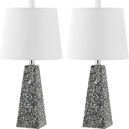 JONATHAN Y 20.5" Dark Gray Terrazzo Modern Resin Table Lamp for Bedroom Living Room, Contemporary Faceted Bedside Lamp with White Linen Shade, LED Bulb Included (JYL1037C-SET2)