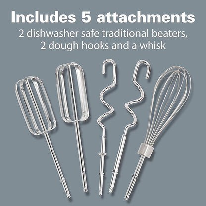 Hamilton Beach 6-Speed Electric Hand Mixer with Whisk, Traditional Beaters, Dough Hooks, Snap-On Storage Case, 275 Watts, Red