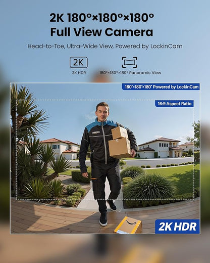 Lockin Veno Pro Smart Deadbolt Lock with 2K 180° Security Camera & Video Doorbell, AI Local Storage, Palm Vein & Fingerprint Keyless Entry, Front Door Smart Lock with Built-in Wi-Fi, App Control
