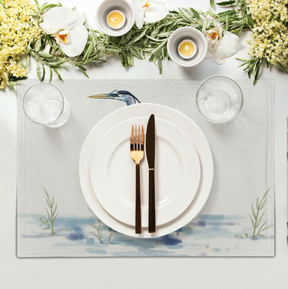 Coastal Placemats Set of 4 Summer Ocean Heron Place Mats 12x18 Inch Nautical Beach Sea Bird Pelican Table Mat Heat Resistant Non Slip Washable Linen Fabric Kitchen Dining Placemat