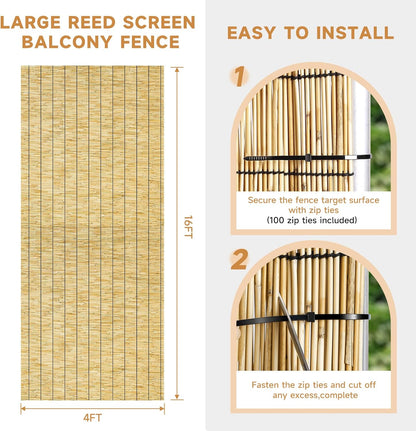 ZNCMRR Bamboo Fencing Decorative Natural Reed Fencing Rolls Bamboo Fence 4 Feet High Privacy Screen Curtains for Balcony Patio Backyard Garden Outdoor 4FT X 16.4FT（Yellow）