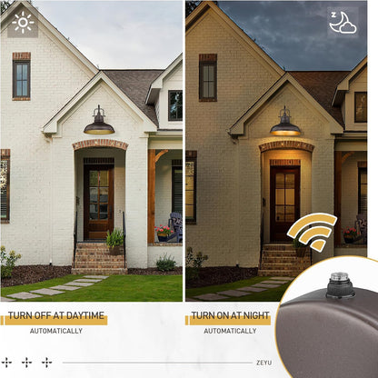 zeyu 2 Pack Outdoor Barn Light Fixtures, Farmhouse Gooseneck Wall Lights for Front Porch, 18" Dusk to Dawn Sensor Wall Sconces in Oil Rubbed Bronze Finish, 016-1BL-PC-2 ORB