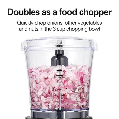 Hamilton Beach Power Elite Blender for Smoothies with 3-Cup Vegetable Chopper, Mini Food Processor, 40oz Glass Jar, 12 Functions for Puree, Ice Crush, Black and Stainless Steel (58149)