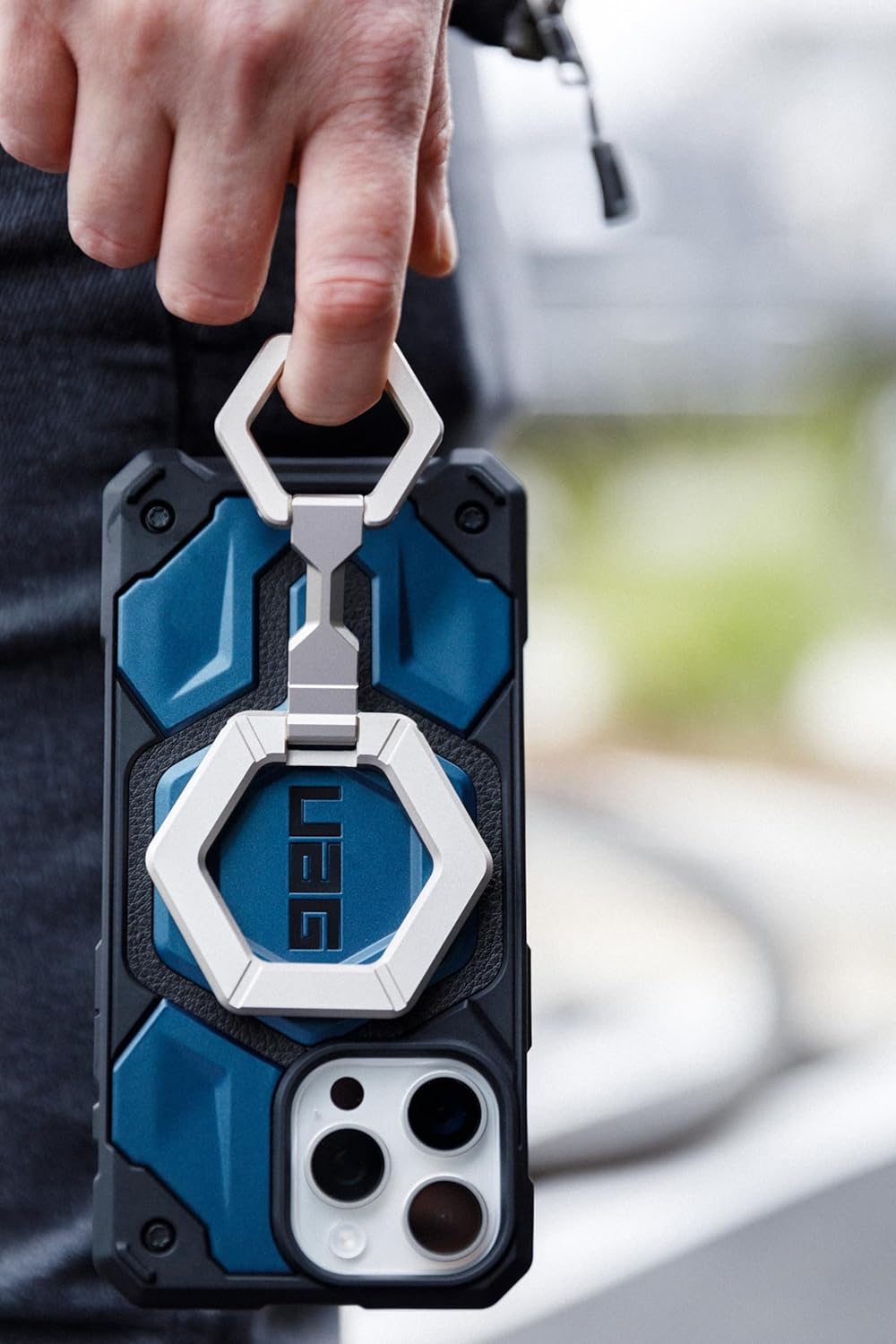 URBAN ARMOR GEAR UAG Magnetic Ring Stand Compatible with MagSafe Magnet, Removable Metal Finger Ring Grip 360 Rotation Adjustable Kickstand for iPhone 16/15, Galaxy S25, S24, Mallard/Bright Blue