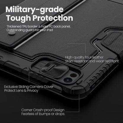 Nillkin iPad Pro 11 inch (M4, 2024) Case with Detachable Keyboard, Magic Trackpad, 7 Colors Backlit, Portrait/Landscape Modes, Rugged Keyboard Case with Camera Cover for iPad Pro 11” 5th Gen, Black