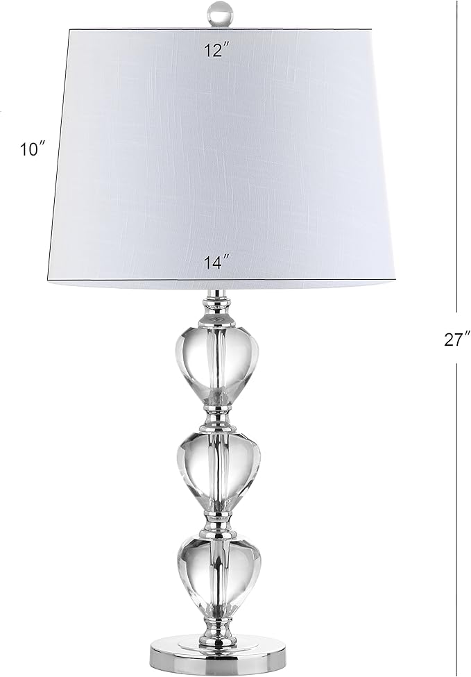 JONATHAN Y 27" Clear/Chrome Traditional Crystal LED Table Lamp, Elegant Column Bedside Lamp for Living Room Bedroom, White Linen Shade, UL Listed, LED Bulb Included JYL2042A