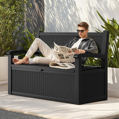 YITAHOME 70 Gallon Storage Bench Deck Box, Lockable Patio Bench, Waterproof Outdoor Pool Deck Storage for Patio Cushions, Garden Tools and Pool Supplies, Black
