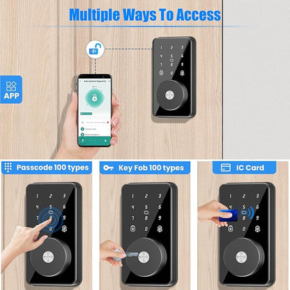 Smart Lock, 4-in-1 Keyless Entry Door Lock for Front Door, 6 Digital Code Door Lock with Keypad, Bluetooth Smart Deadbolt, App Control