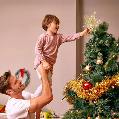 ODEERTONIC Gold Star Tree Topper, 8in Triple Layer Hollow-Out Star Tree Topper, 10 LED Warm White Christmas Tree Topper, Treetop Battery Chirstmas Tree-Top Lights for Xmas Tree Home Holiday