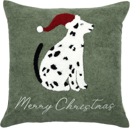Cute Spotted Dog Christmas Pillow Covers 18x18, Embroidered Throw Pillow Covers Christmas Decorations Holiday Pillows for Home Couch, Green White/Black Velvet Cushion