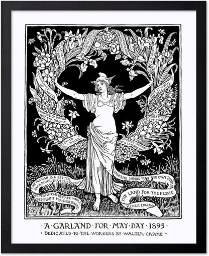 Poster Master Vintage Walter Crane Poster - Retro A Garland for May Day Print - Socialist Art - Gift for Him, Her, Men, Women - Wall Decor for Home, Office, Living Room, 16x20 Black Framed