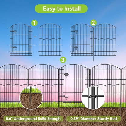 Decorative Garden Fence 12 Panels 29.6ft(L)×38in(H) No Dig Animal Barrier Fencing with 11 Panels + 1 Gate, Metal Garden Fences Rustproof Wire Border Temporary Dog Fence for Patio Yard Outdoor
