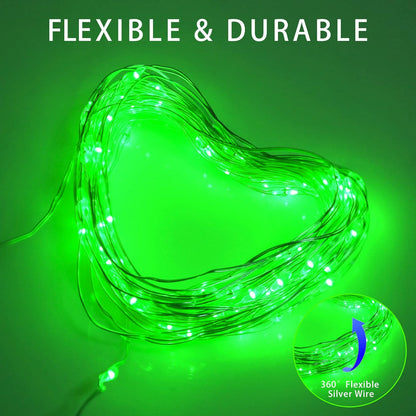 Halloween Decorations Green Fairy String Lights, Battery Operated with Timer, 2 Pack Total 33FT 100 Led Mini Battery Powered Christmas Twinkle Mason Jar Waterproof Firefly Lights DIY Party