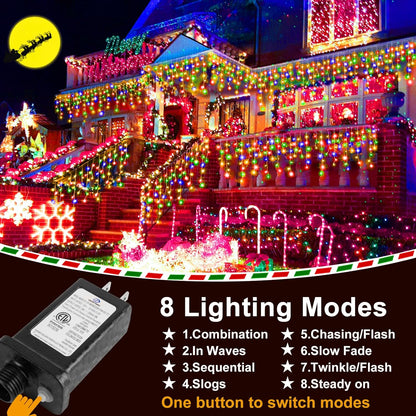 KNONEW 99ft 960 LED Christmas Lights Outdoor Decorations with 180 Drops, 8 Modes Curtain Fairy Light, Clear Wire LED String Light Indoor Decor for Wedding Party Christmas(Multicolor)
