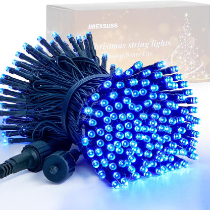 JMEXSUSS 200 LED Blue Christmas Lights Outdoor, Expandable 66ft Christmas String Lights Green Wire, 8 Modes Twinkle Xmas Tree Light Plug in for Party Indoor Ceiling Beroom Patio Fence Yard Decor