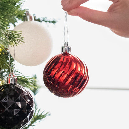 Valery Madelyn Christmas Ornaments Tree Decorations Set for Fall Halloween, 24ct Red Black Shatterproof Ball Ornaments, 2.36" Hanging Ornament Bulk for Xmas Holiday Party Decor