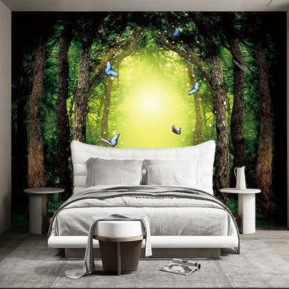 Classy Dream Butterfly Forest Tree Wallpaper for Bedroom Jungle Woodland Wall Mural Living Room Large Woods Adhesive Fabric decorr - 137"x96"（Not Peel and Stick）