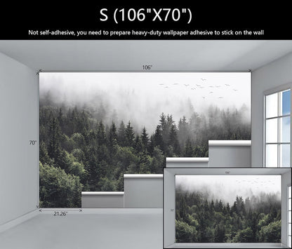 WFBHUA-Foggy Forest Woodland Wallpaper Green Nature Landscapes Wall Murals for Bedroom Living Room(Not Peel and Stick)