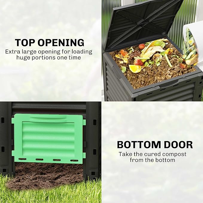 Outsunny Garden Compost Bin 80 Gallon Outdoor Large Capacity Composter Fast Create Fertile Soil Aerating Box, Easy Assembly, Green