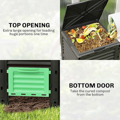 Outsunny Garden Compost Bin 80 Gallon Outdoor Large Capacity Composter Fast Create Fertile Soil Aerating Box, Easy Assembly, Green