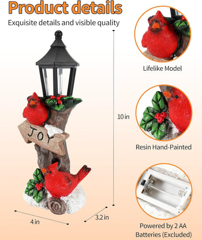 iStatue Lighted Cardinal Christmas Ornaments - 10’’ Resin 2 Red Birds Joy Lamp Post Figurine with Candle Lantern - Unique Xmas Decorations Indoor Decor Gift (Cardinal)