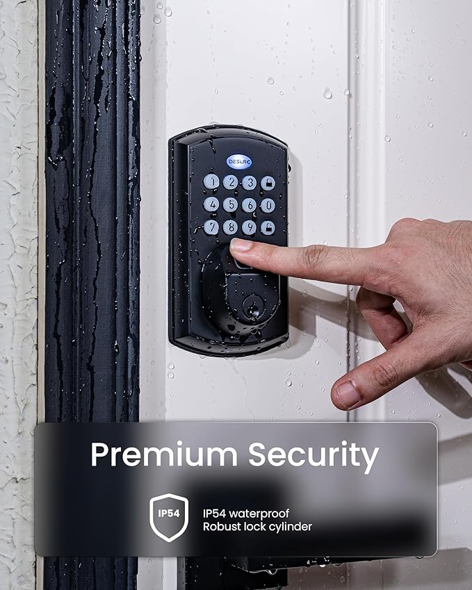 DESLOC A100F Keypad Fingerprint Door Lock, Keyless Entry Door Lock, Smart Lock Deadbolt for Front Door, Easy Installation, Emergency Power Port,12 Months Battery, IP54 Waterproof, 5 Keys
