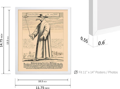 Poster Master Vintage Medieval Poster - Retro Illustration Print - Gift for Friend - Plague Doctor, Pandemic Mask, Physician, Black Death - Wall Decor for Home, Living Room, 11x14 White Framed