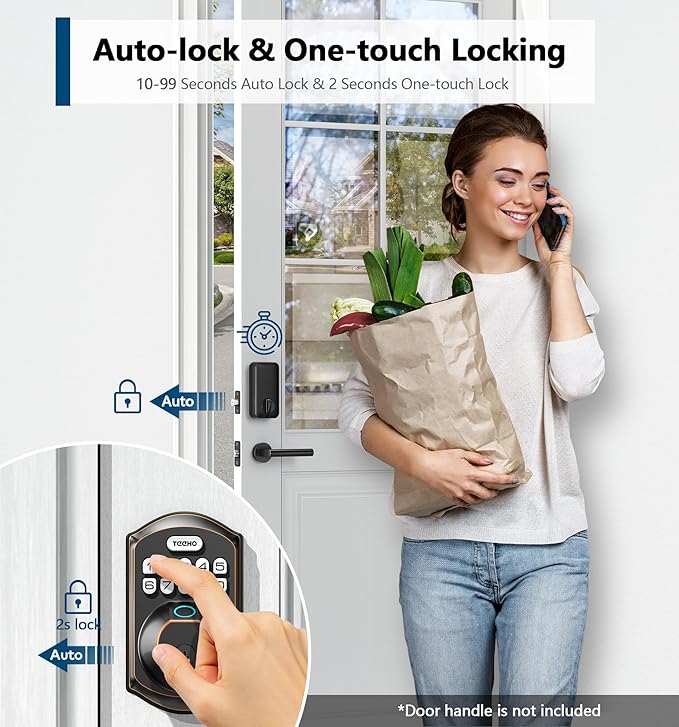 TEEHO TE002 Fingerprint Door Lock - Keyless Entry Electronic Keypad Deadbolt with 2 Backup Keys - Auto Lock - Easy Installation - Smart Locks for Front Door - Oil-Rubbed Bronze