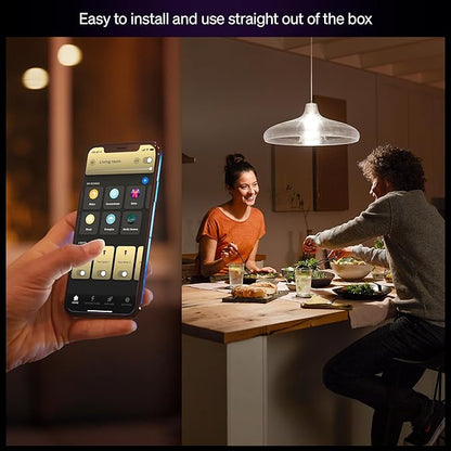 Philips Hue Smart LED A19 Bulb 4-Pack, Warm White Light 2700K, E26 Base, 9W, 810 Lumens, Dimmable, Works with Alexa, Google Assistant, and Apple Home