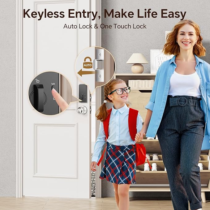 Keyless Entry Door Lock Set WiFi Smart App Control Door Lock for Front Door Keypad Deadbolt with 2 Knobs Auto Lock One Time Codes Easy Install, Satin Nickel