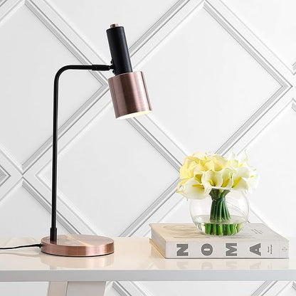 JONATHAN Y 22" Black/Copper Metal LED Task Table Lamp, Mid-Century Modern Desk Lamp for Home Office, Curved Iron Pedestal, UL Listed, LED Bulb Included JYL6101A