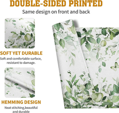 Sage Green Leaf Placemats Set of 4 Eucalyptus Leaves Place Mats 12×18 Inch Spring Summer Rustic Vintage Farmhouse Washable Linen Fabric Table Mats for Party Kitchen Dining Outdoor Indoor Decor