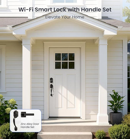 Veise VE017G-H Wi-Fi Smart Fingerprint Front Door Lock Set, Remote App Control, Keyless Entry Deadbolt with Handle, Backlit Keypad, IP55 Weatherproof, Auto Lock, Easy to Install, Matte Black
