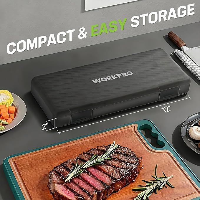 WORKPRO Electric Knife for Meat Slicing, Cordless Electric Carving Knife for Turkey, Fish & Bread, Two Stainless Steel Blades, Ergonomic Handle, Storage Case & Serving Fork Included, Black