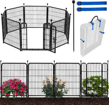 ADAVIN Tall Garden Fences and Borders for Dogs, Low Threshold Door, 48 in(H) 8 Panels Total 17.7 Ft(L) Dog Fences for The Yard, Modular Fencing, Garden Fence with Gate, Pet Fence