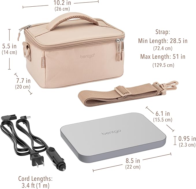 Bentgo Heat - Electric Lunch Bag & Food Warmer for Reheating Meals in Car, at Work & More - Heated Lunch Box Warmer for Adults, Students & Shift Workers, 12V/24V Auto & 120V Wall Cords (Sand)