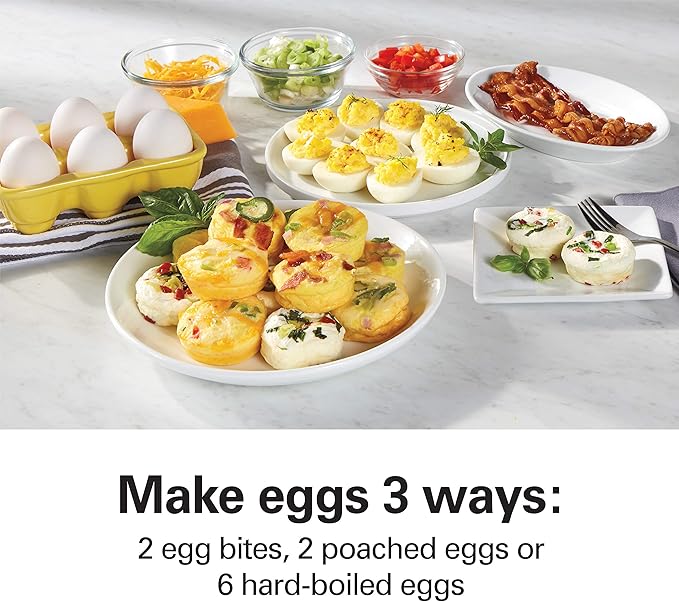 Hamilton Beach Sous Vide Style Electric Egg Bite Maker, Hard Boiled Egg Cooker & Poacher with Removable Nonstick Tray, Makes 2 in Under 10 Minutes, Teal (25511)