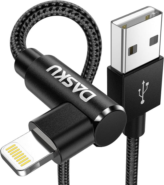 2Pack 90 Degree iPhone Charging Cord 6Ft Right Angle Nylon Braided Mfi Certified Gaming Charger Cable Compatible with iPhone 14 13 12 11 Pro Max XS XR X 8 7 6 5 Plus iPad（Black）