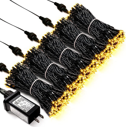 JMEXSUSS 500 LED Warm White Christmas Lights Indoor, 8 Modes Green Wire Christmas Tree Lights Outdoor Waterproof, Twinkle Fairy String Lights Plug in for Xmas Wedding Party Garden Patio