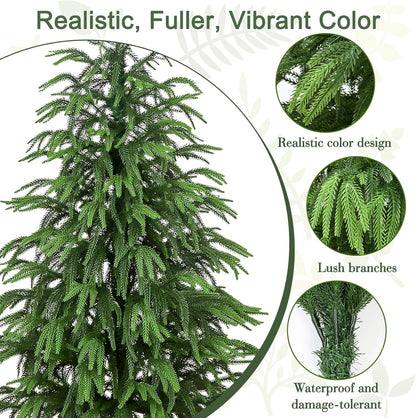 Artificial Norfolk Pine Tree, 3 ft Realistic Christmas Tree, Fake Potted Plants for Front Porch Outdoor Indoor Garden Christmas Decor