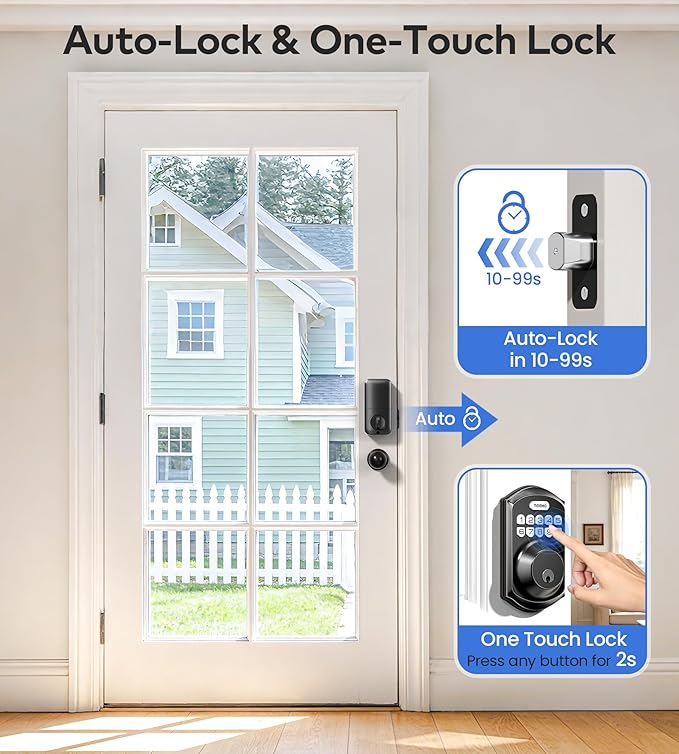 TEEHO TE001K Keyless Entry Door Lock with Handle, Electronic Keypad Deadbolt with 2 Knobs, High-Security Front Door Handle Set for Home & Rental, Smart Auto-Locking, Easy Install, Matte Black