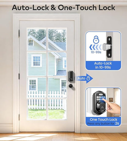 TEEHO TE001K Keyless Entry Door Lock with Handle, Electronic Keypad Deadbolt with 2 Knobs, High-Security Front Door Handle Set for Home & Rental, Smart Auto-Locking, Easy Install, Matte Black