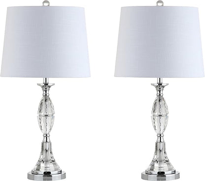JONATHAN Y 25.5" Clear/Chrome Crystal Table Lamp Set of 2 for Bedroom, Traditional French Country Lamps for Living Room, White Linen Drum Shade, LED Bulbs Included JYL2041A-SET2