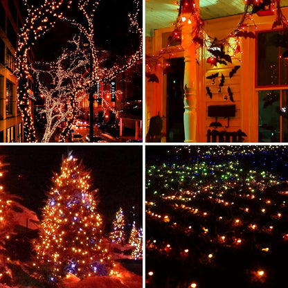 Halloween Lights, 300 Count Brown Wire Incandescent Christmas Mini Lights, 120 V High-Voltage UL CertifiedLight String Connectable, for Indoor Outdoor Patio Tree Party Home Decor, Orange
