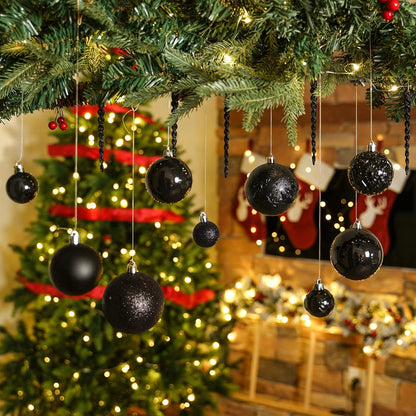 Black Christmas Ball Ornaments for Christmas Trees Decorations - 41 Pieces Halloween Tree Shatterproof Ornaments with Hanging Loop for Holiday and Halloween Decorations
