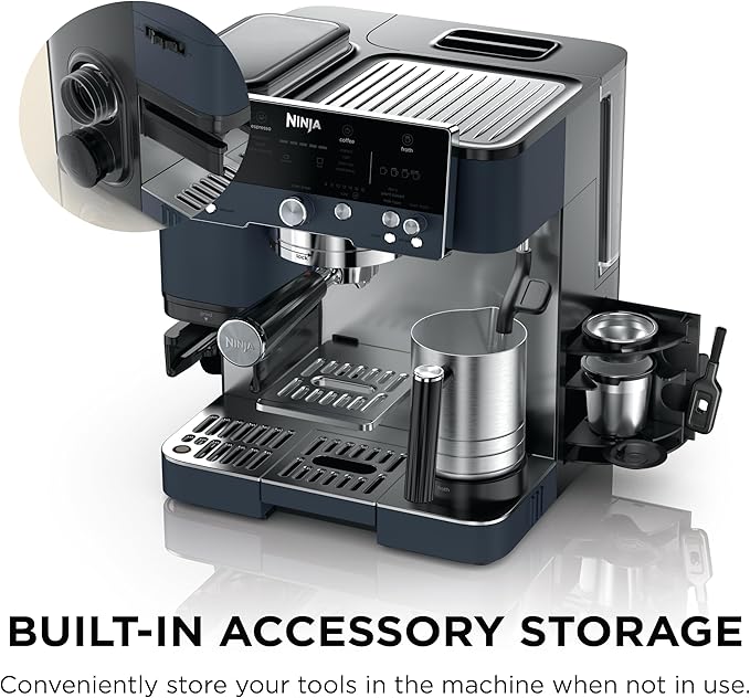 Ninja Luxe Café Premier Series, Espresso Machine, Drip Coffee Maker & Rapid Cold Brew, Integrated Grinder, Assisted Tamper, Hands-Free Frother, for Cappuccinos & Lattes, Cyberspace, ES601CY
