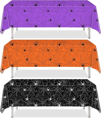 TREWAVE 3 Pack Halloween Spiderweb Tablecloth Rectangular Plastic Spider Web Table Cloth Large Size Table Covers for Home Decor Halloween Party Decorations 54" x 108" (Mixed)