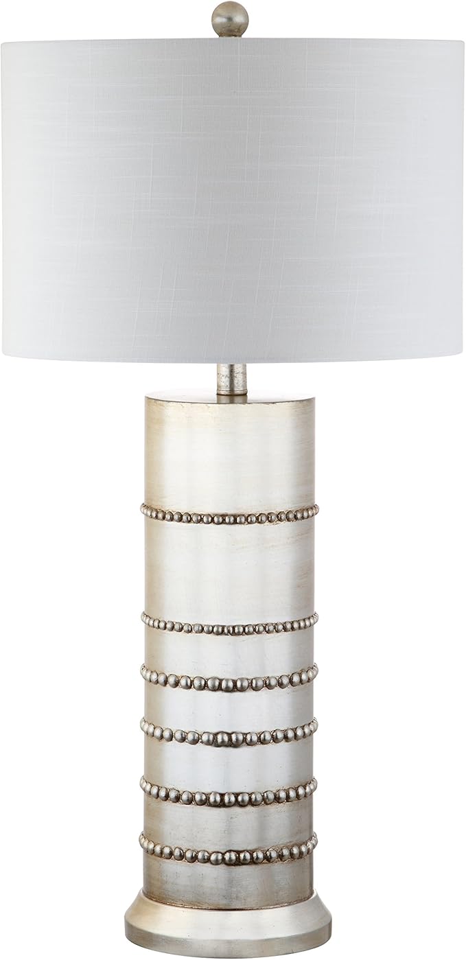 JONATHAN Y 30.75" Silver Leaf Resin Table Lamp, Modern Farmhouse Wrapped Rope Bedside Lamp for Living Room Bedroom, White Linen Drum Shade, UL Listed, LED Bulb Included JYL1012A
