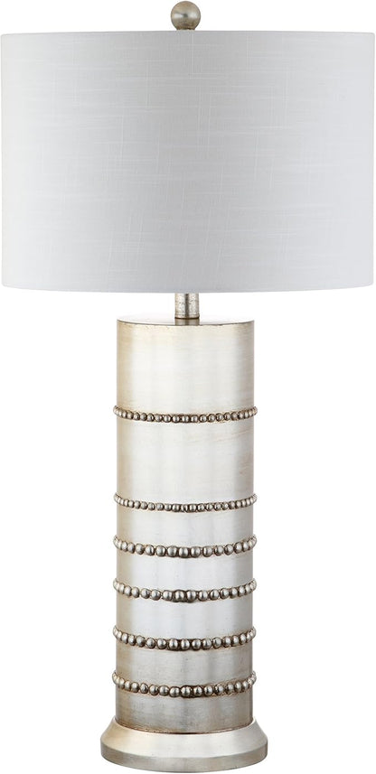 JONATHAN Y 30.75" Silver Leaf Resin Table Lamp, Modern Farmhouse Wrapped Rope Bedside Lamp for Living Room Bedroom, White Linen Drum Shade, UL Listed, LED Bulb Included JYL1012A