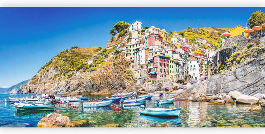 artgeist Wall Mural Peel and Stick Architecture 212x98 in - XXL Self-Adhesive Corner Wallpaper Removable Large Sticker Foil Angle Wallpaper Wall Decor Print City Sea Boat Like Painted d-B-0296-a-a
